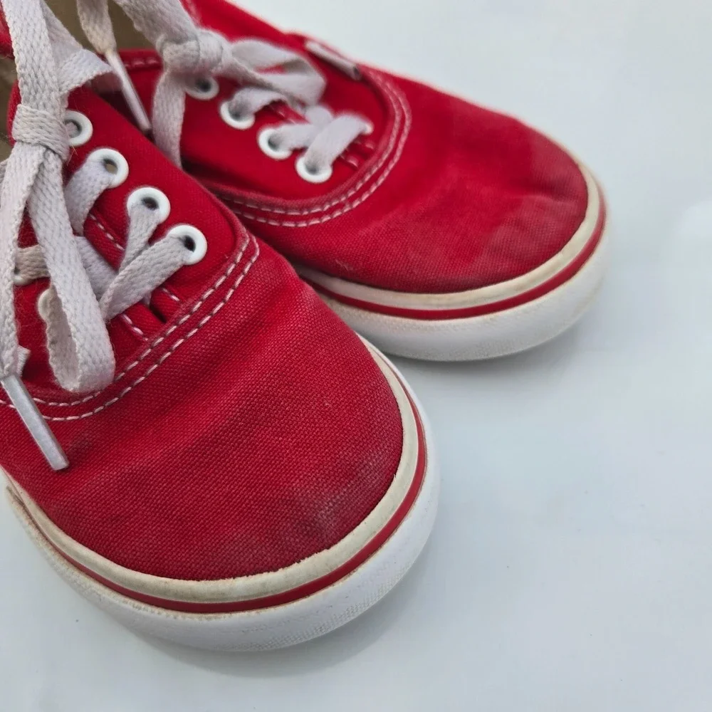VANS Red Lace-Up Off the Wall Low Canvas Skate Sneakers Shoes 8.5c Kids Unisex‎